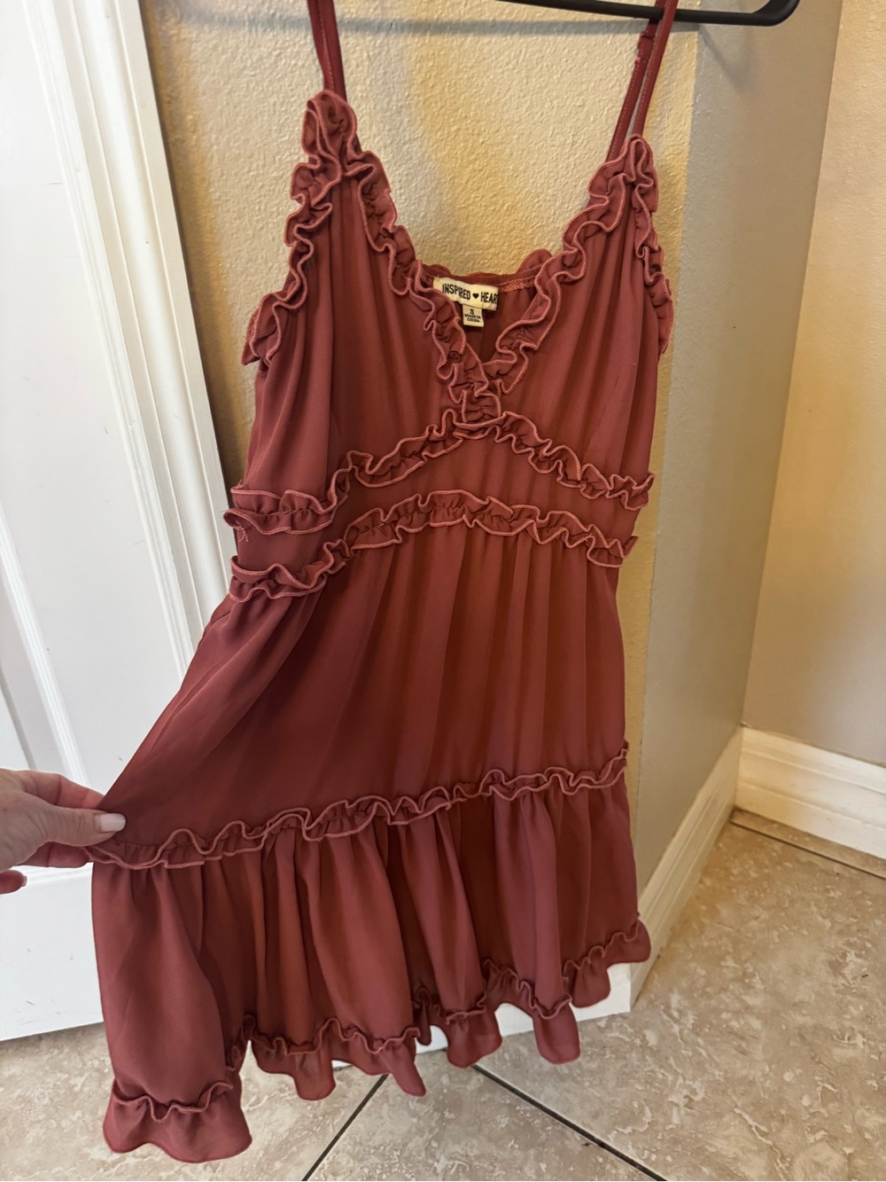Inspired Hearts Ruffled Slip Dress - Rust - Picture 4 of 5